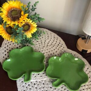 Green Shamrock Shaped Ceramic Plates set of 2